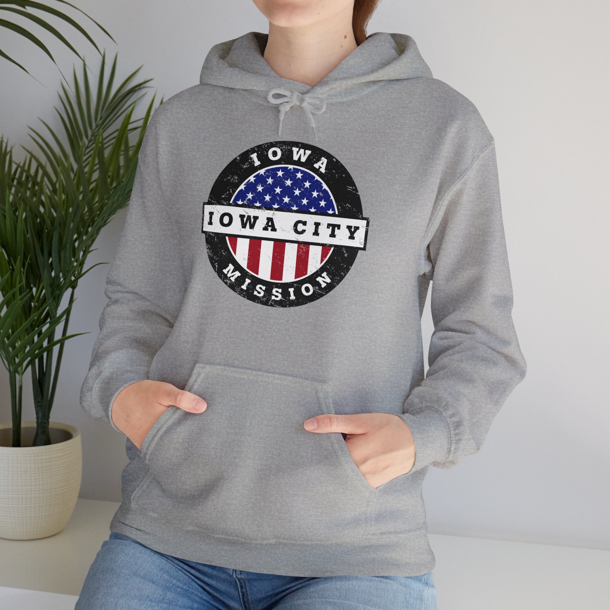 Iowa Iowa City Mission Circular USA Flag Hoodie - Latter-Day Saint LDS Missionary Gift - Book of Mormon