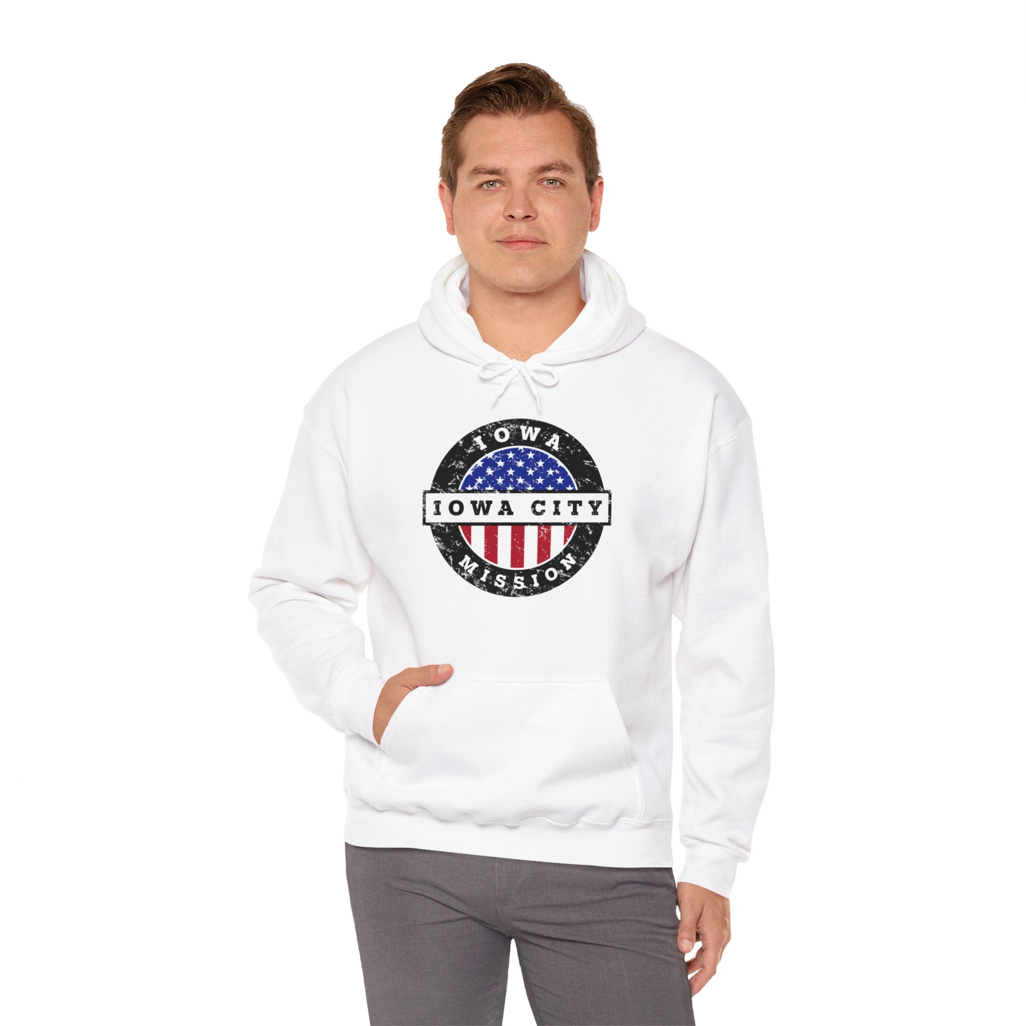 Iowa Iowa City Mission Circular USA Flag Hoodie - Latter-Day Saint LDS Missionary Gift - Book of Mormon