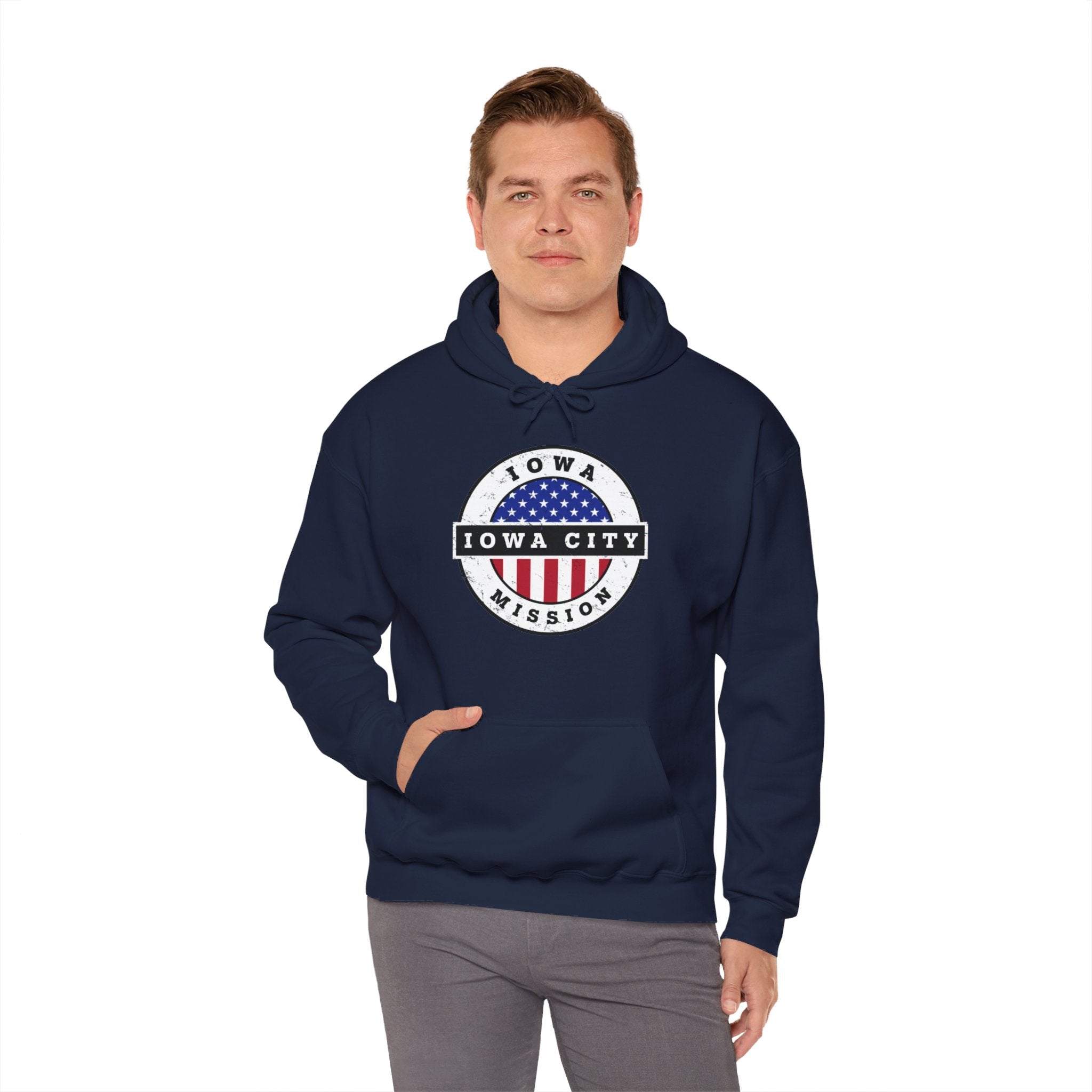 Iowa Iowa City Mission Circular USA Flag Hoodie - Latter-Day Saint LDS Missionary Gift - Book of Mormon