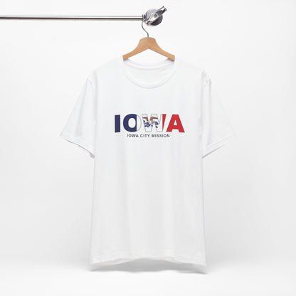 Iowa Iowa City Mission Flag Title T-shirt - Latter-Day Saint LDS Missionary Gift - Book of Mormon