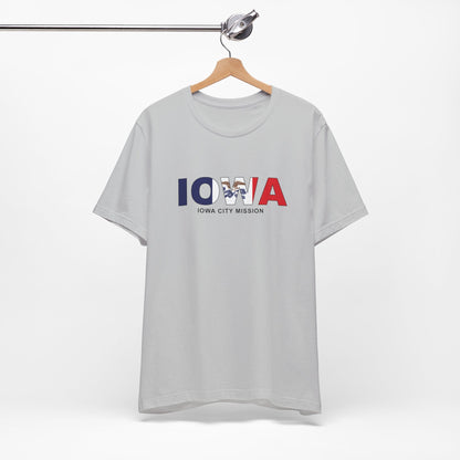 Iowa Iowa City Mission Flag Title T-shirt - Latter-Day Saint LDS Missionary Gift - Book of Mormon