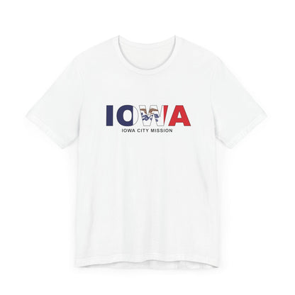 Iowa Iowa City Mission Flag Title T-shirt - Latter-Day Saint LDS Missionary Gift - Book of Mormon