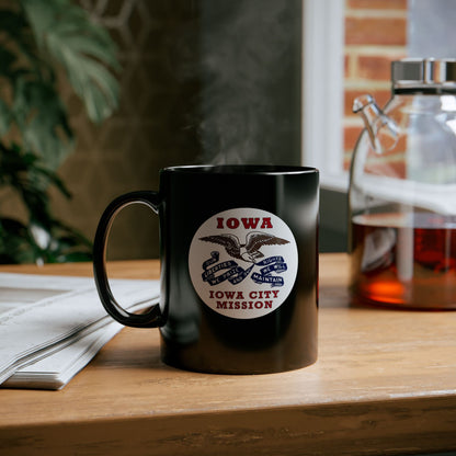 Iowa Iowa City Mission State Flag Logo Ceramic Mug Black Name - Latter-Day Saint LDS Missionary Gift - Book of Mormon