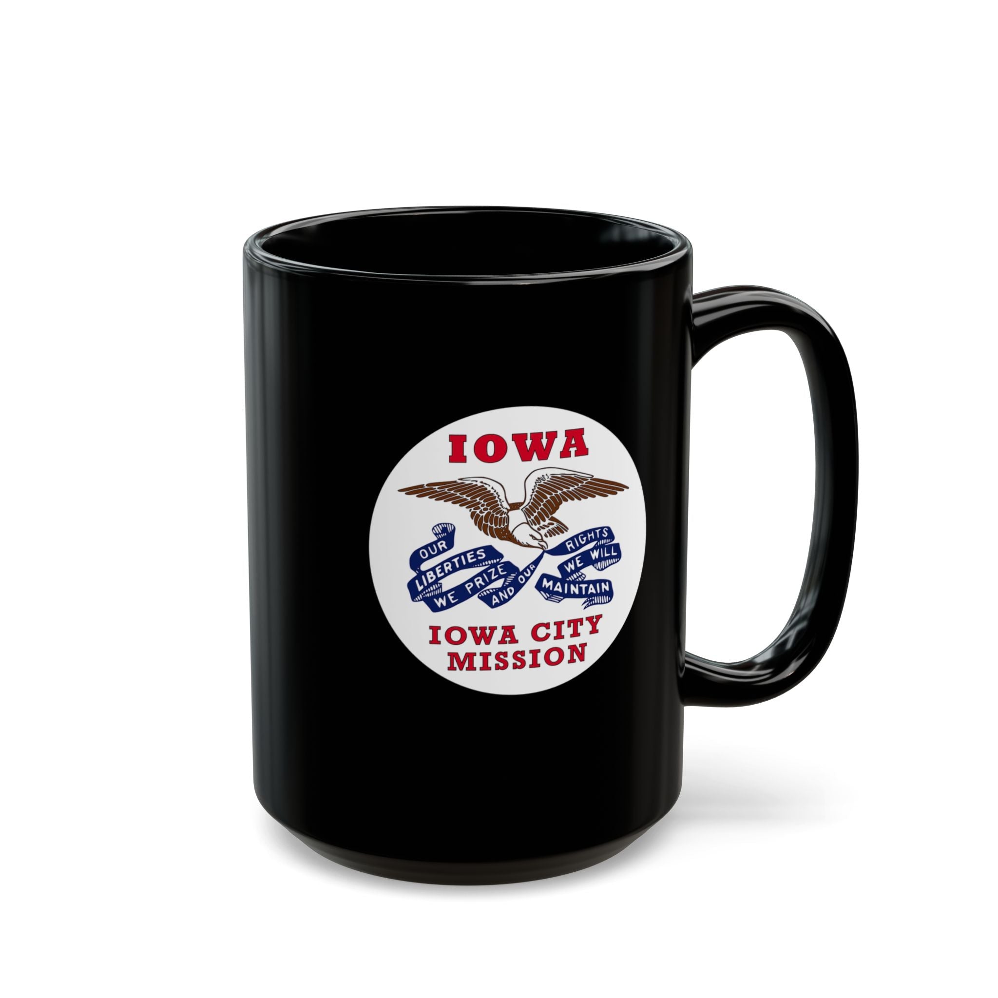 Iowa Iowa City Mission State Flag Logo Ceramic Mug Black Name - Latter-Day Saint LDS Missionary Gift - Book of Mormon