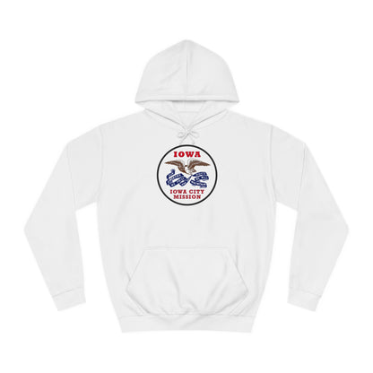 Iowa Iowa City Mission State Flag Logo (White Border) College Hoodie