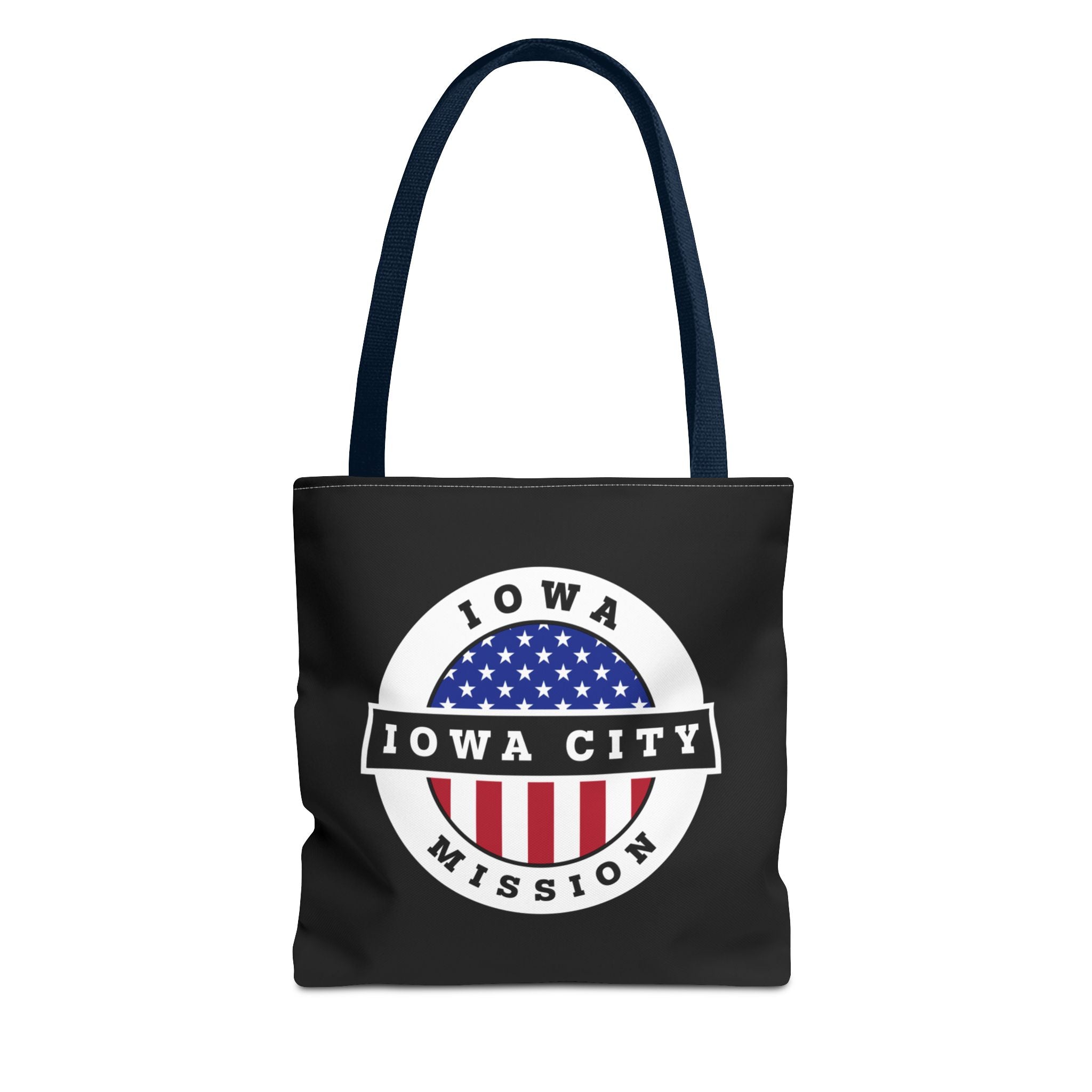 Iowa Iowa City Mission USA Flag Logo Tote Bag Black - Latter-Day Saint LDS Missionary Gift - Book of Mormon