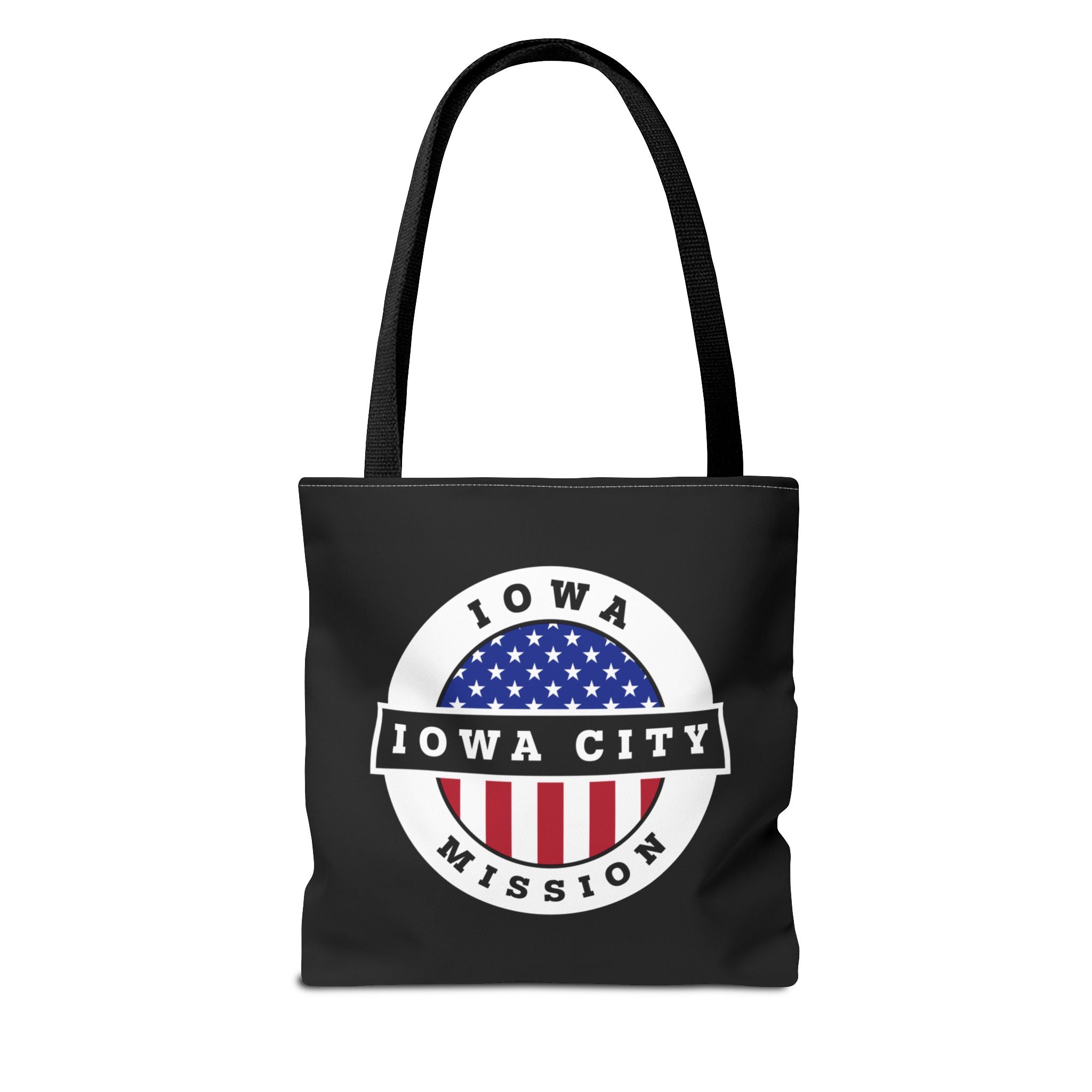 Iowa Iowa City Mission USA Flag Logo Tote Bag Black - Latter-Day Saint LDS Missionary Gift - Book of Mormon