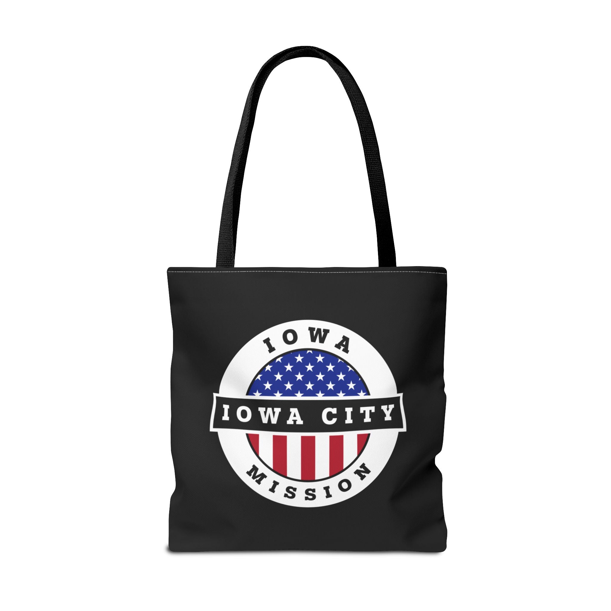 Iowa Iowa City Mission USA Flag Logo Tote Bag Black - Latter-Day Saint LDS Missionary Gift - Book of Mormon