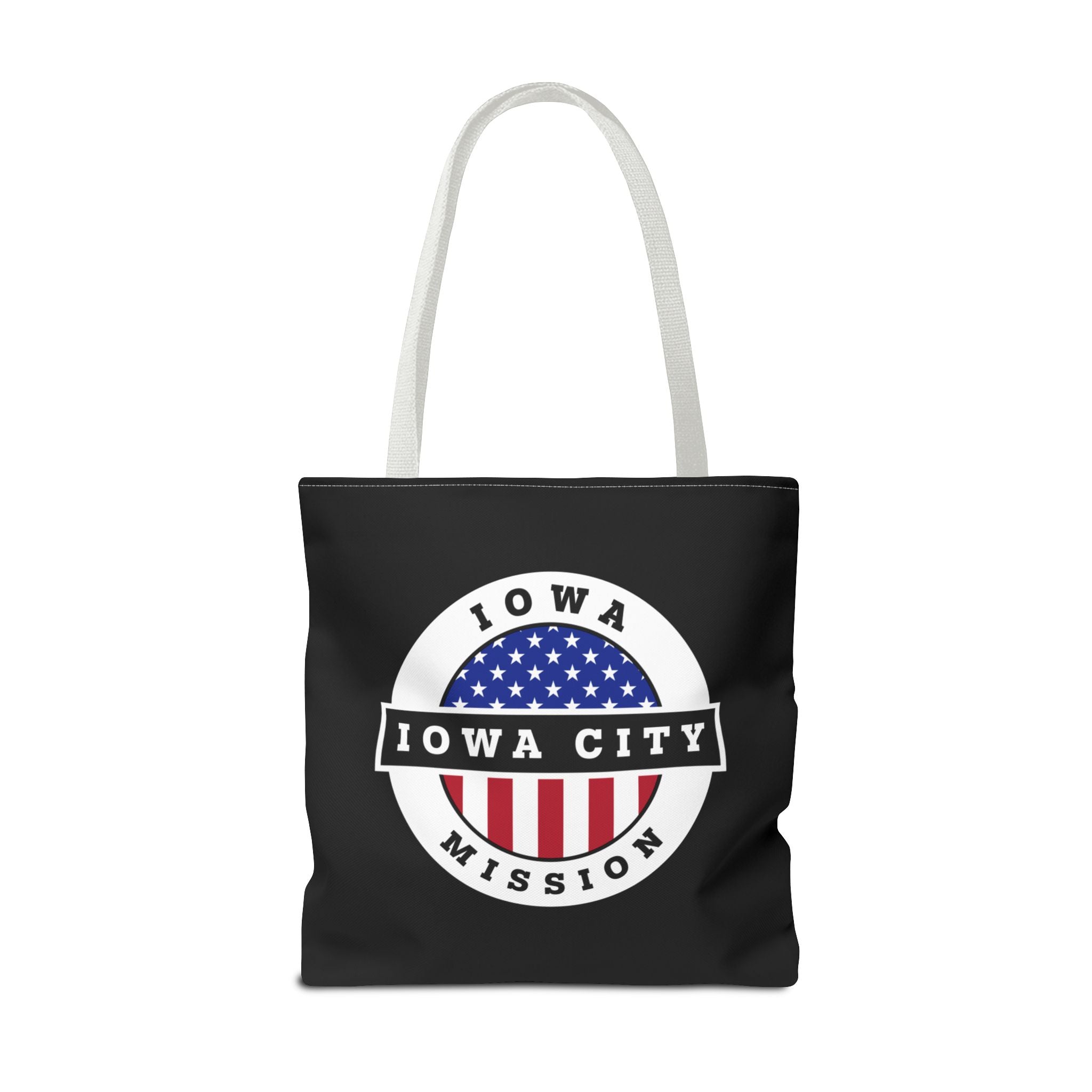 Iowa Iowa City Mission USA Flag Logo Tote Bag Black - Latter-Day Saint LDS Missionary Gift - Book of Mormon