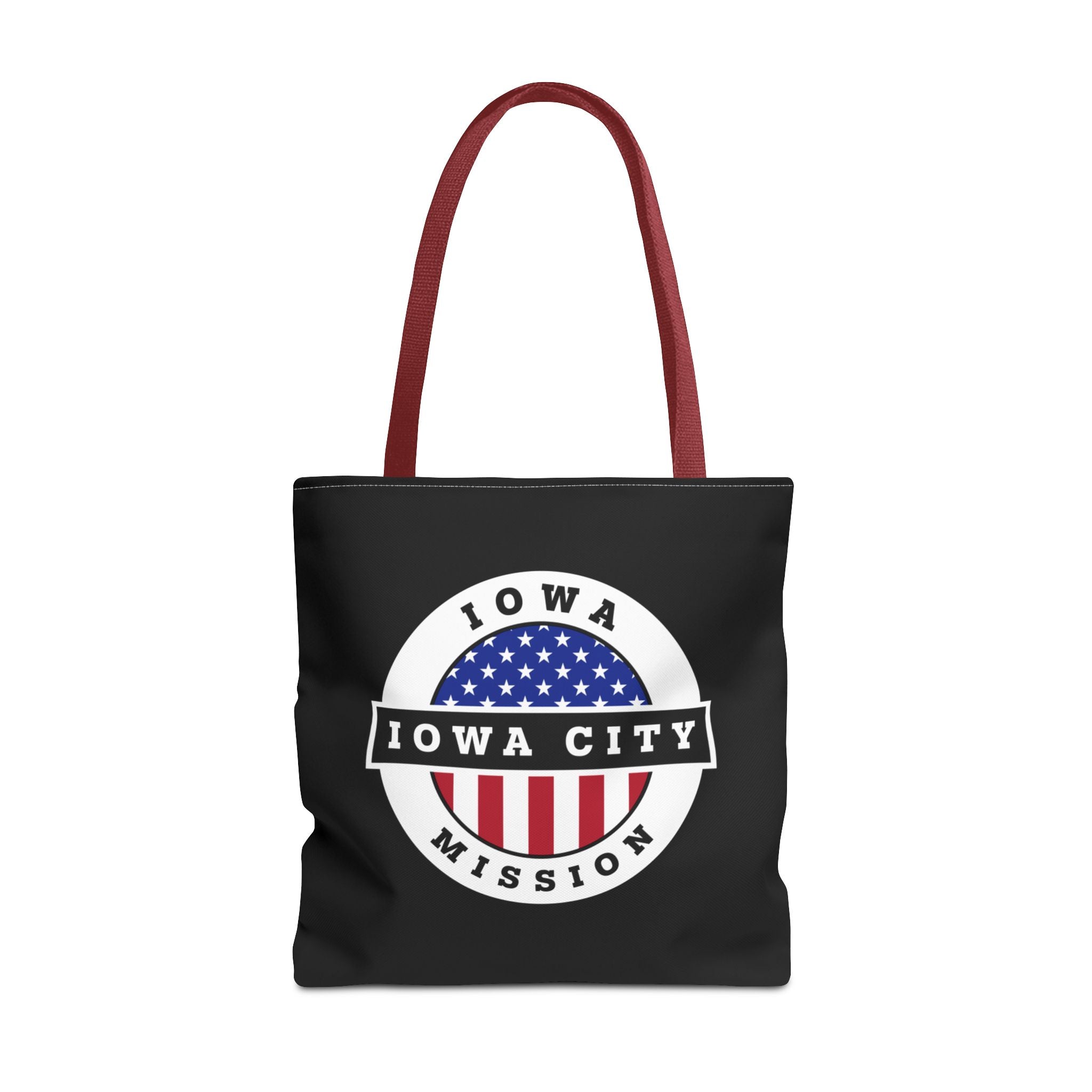 Iowa Iowa City Mission USA Flag Logo Tote Bag Black - Latter-Day Saint LDS Missionary Gift - Book of Mormon