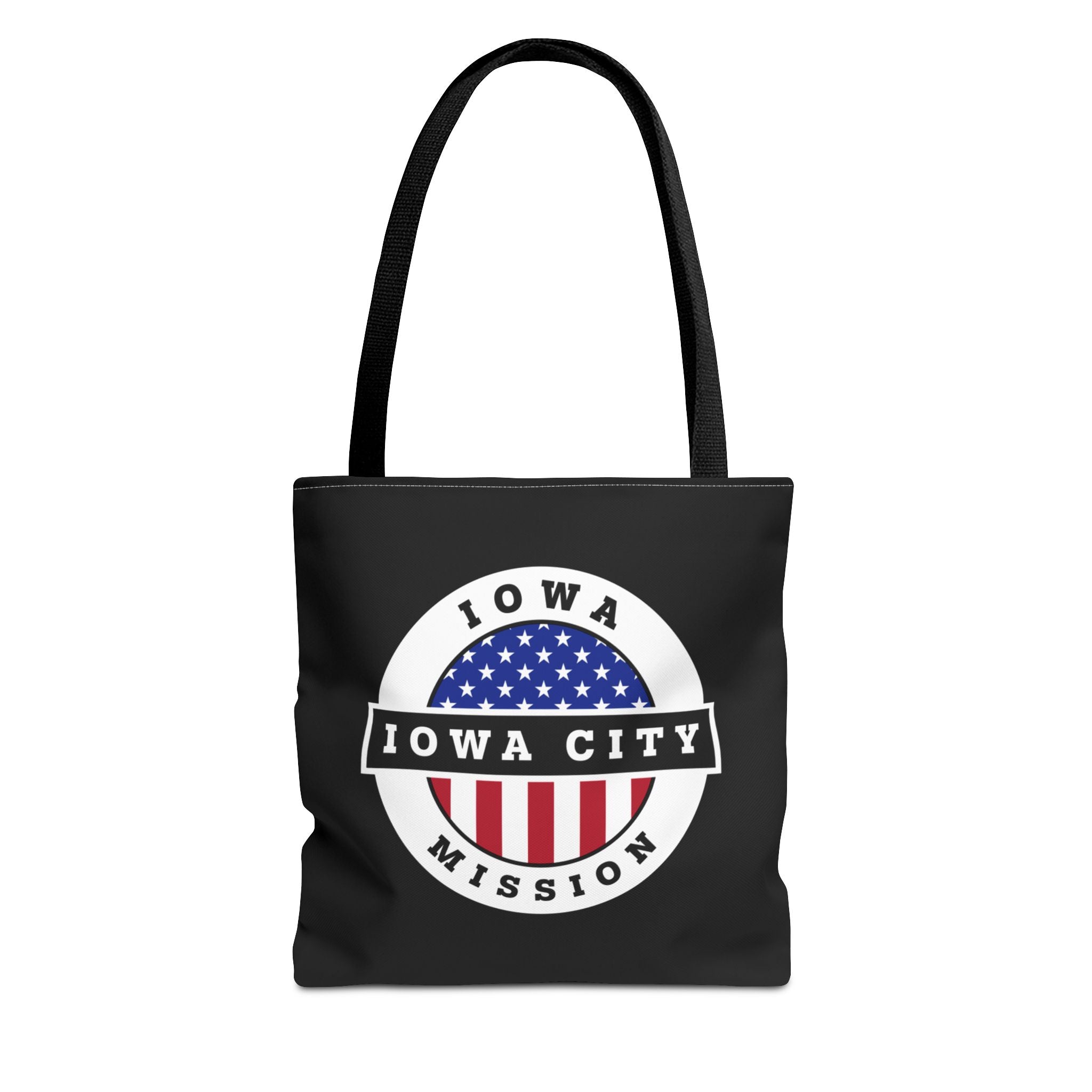 Iowa Iowa City Mission USA Flag Logo Tote Bag Black - Latter-Day Saint LDS Missionary Gift - Book of Mormon