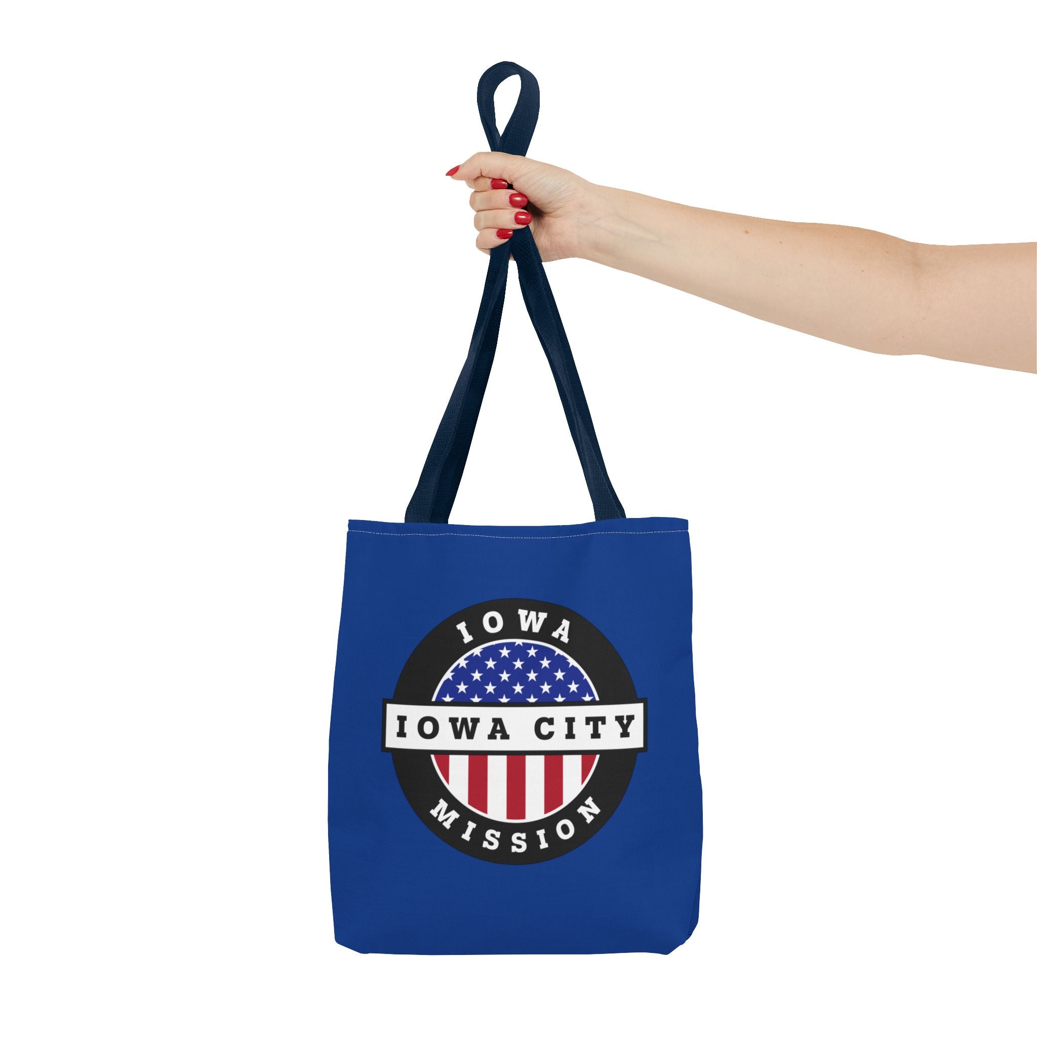 Iowa Iowa City Mission USA Flag Logo Tote Bag Blue - Latter-Day Saint LDS Missionary Gift - Book of Mormon