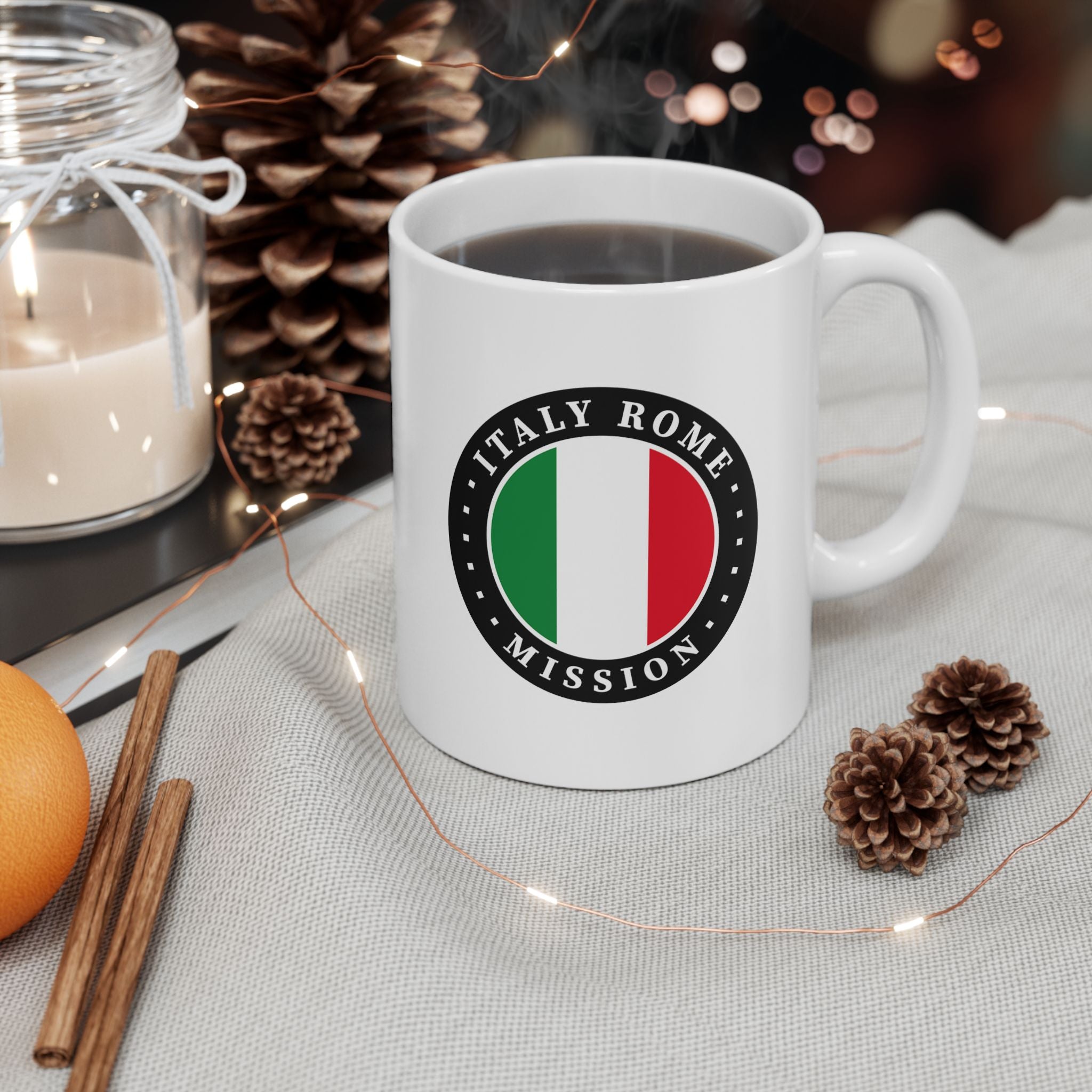 Italy Rome Mission Circular Flag White Ceramic Mug - Latter-Day Saint LDS Missionary Gift - Book of Mormon