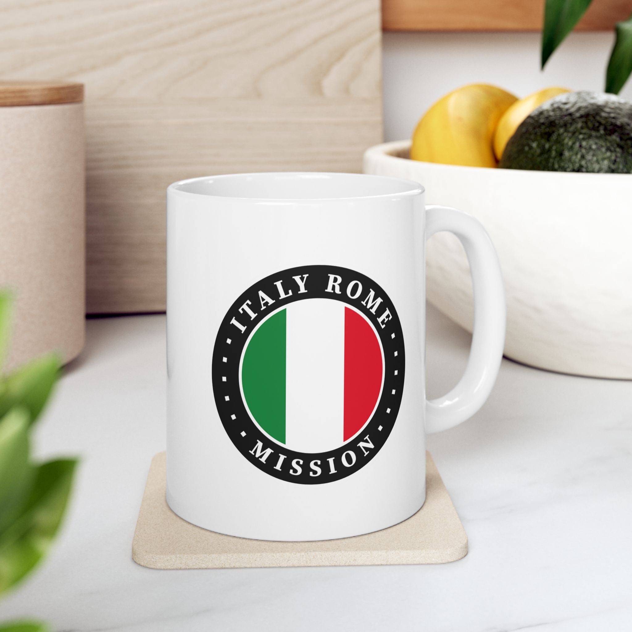 Italy Rome Mission Circular Flag White Ceramic Mug - Latter-Day Saint LDS Missionary Gift - Book of Mormon