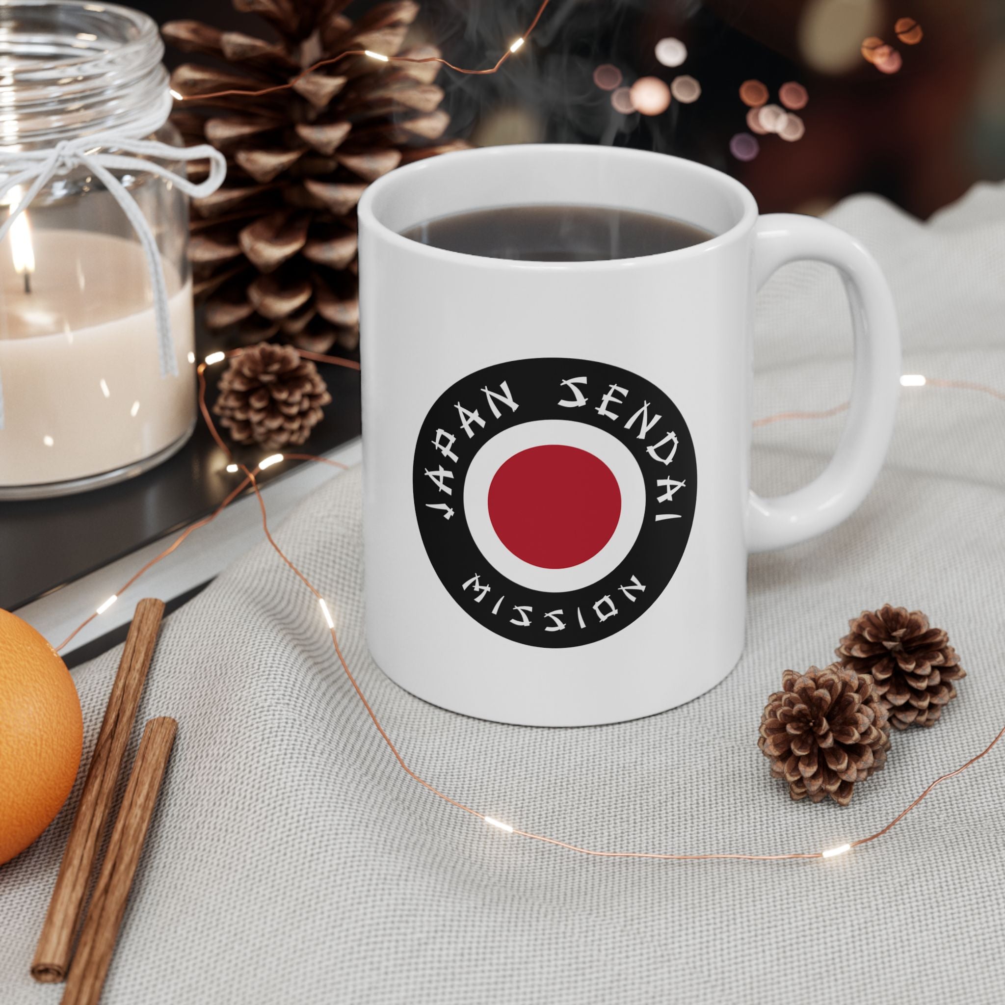 Japan Sendai Mission Circular Flag White Ceramic Mug - Latter-Day Saint LDS Missionary Gift - Book of Mormon