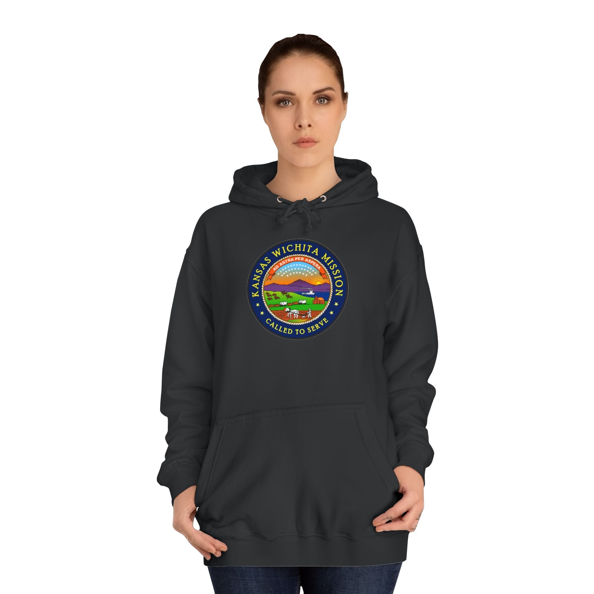 Kansas Wichita Mission State Flag Logo (Black Border) College Hoodie