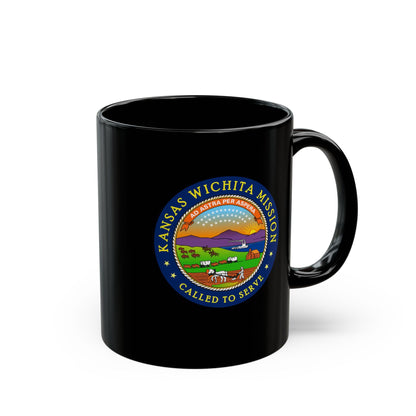 Kansas Wichita Mission State Flag Logo Ceramic Mug Black Name - Latter-Day Saint LDS Missionary Gift - Book of Mormon