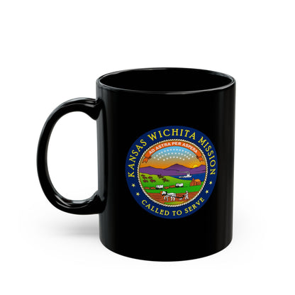 Kansas Wichita Mission State Flag Logo Ceramic Mug Black Name - Latter-Day Saint LDS Missionary Gift - Book of Mormon