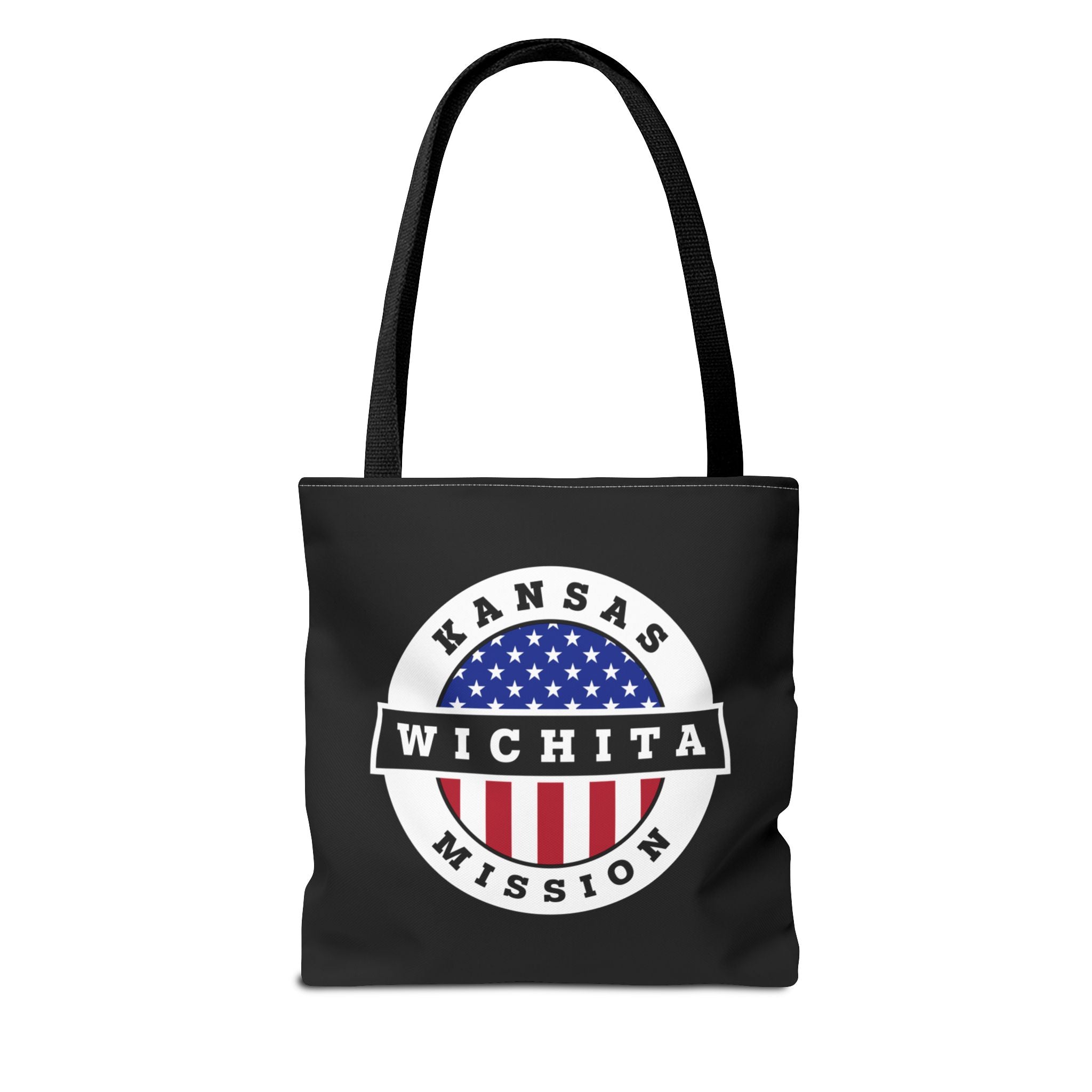 Kansas Wichita Mission USA Flag Logo Tote Bag Black - Latter-Day Saint LDS Missionary Gift - Book of Mormon