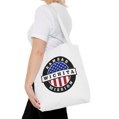 Kansas Wichita Mission USA Flag Logo Tote Bag White - Latter-Day Saint LDS Missionary Gift - Book of Mormon