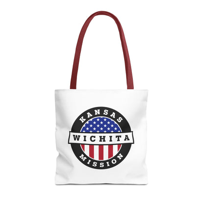 Kansas Wichita Mission USA Flag Logo Tote Bag White - Latter-Day Saint LDS Missionary Gift - Book of Mormon