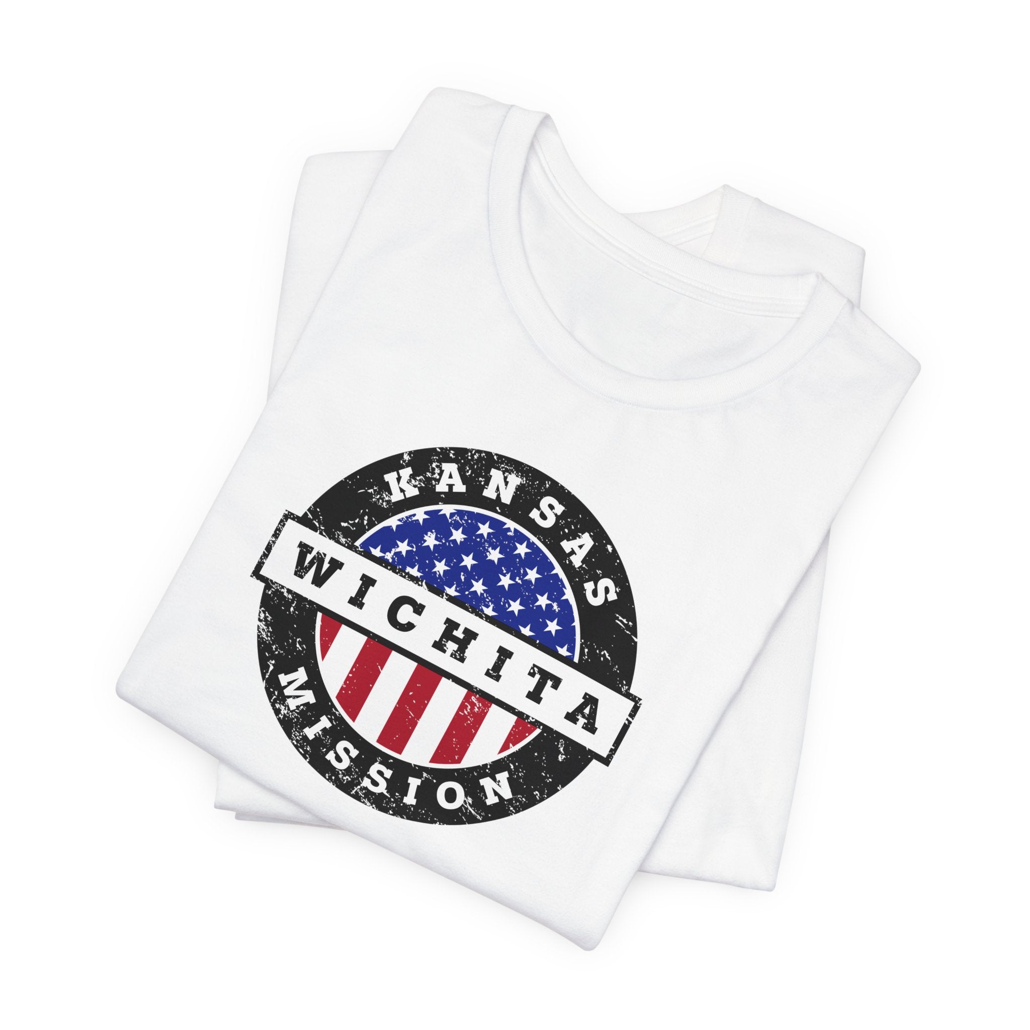 Kansas Wichita Mission Vintage Circular USA Flag T-Shirt - Latter-Day Saint LDS Missionary Gift - Book of Mormon