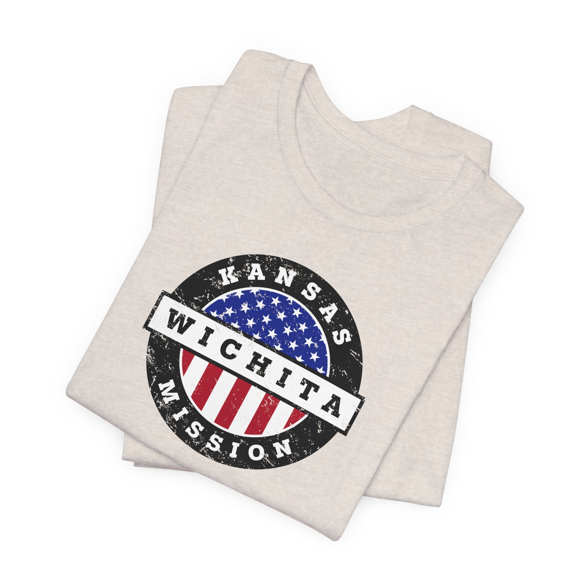 Kansas Wichita Mission Vintage Circular USA Flag T-Shirt - Latter-Day Saint LDS Missionary Gift - Book of Mormon