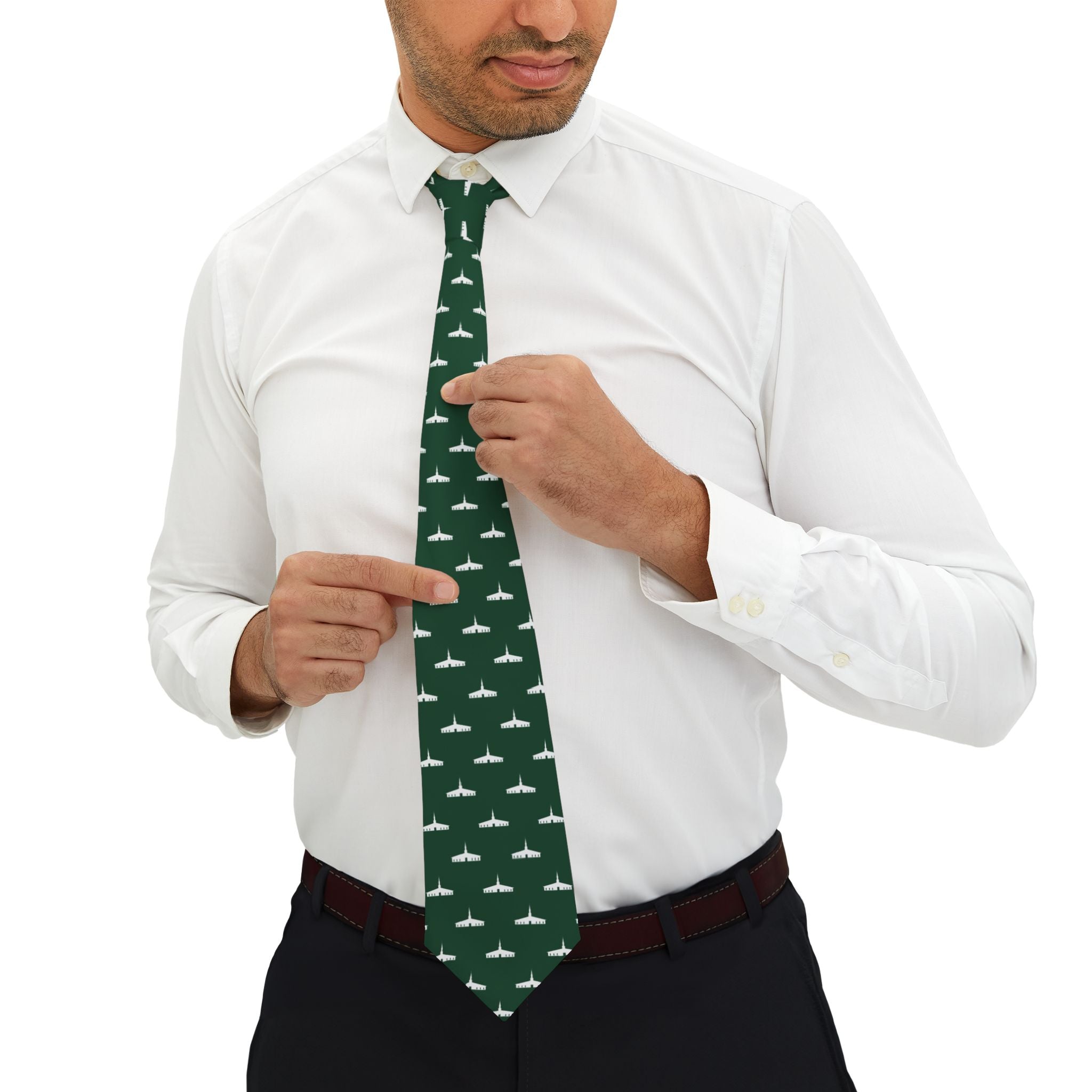 Kinshasa Democratic Republic of the Congo Temple Patterned Neck Tie for Elders (Green) - Mission Wishlist - LDS Missionary Gift Store
