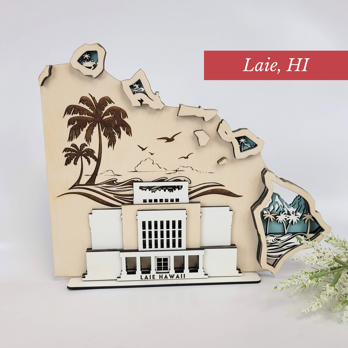 Laie Hawaii Temple LDS Customized Temple State Sign, Laser cut and fully assembled