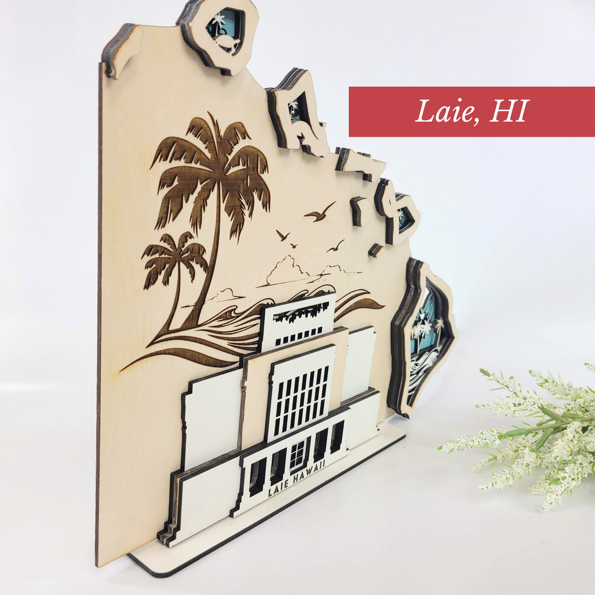 Laie Hawaii Temple LDS Customized Temple State Sign, Laser cut and fully assembled