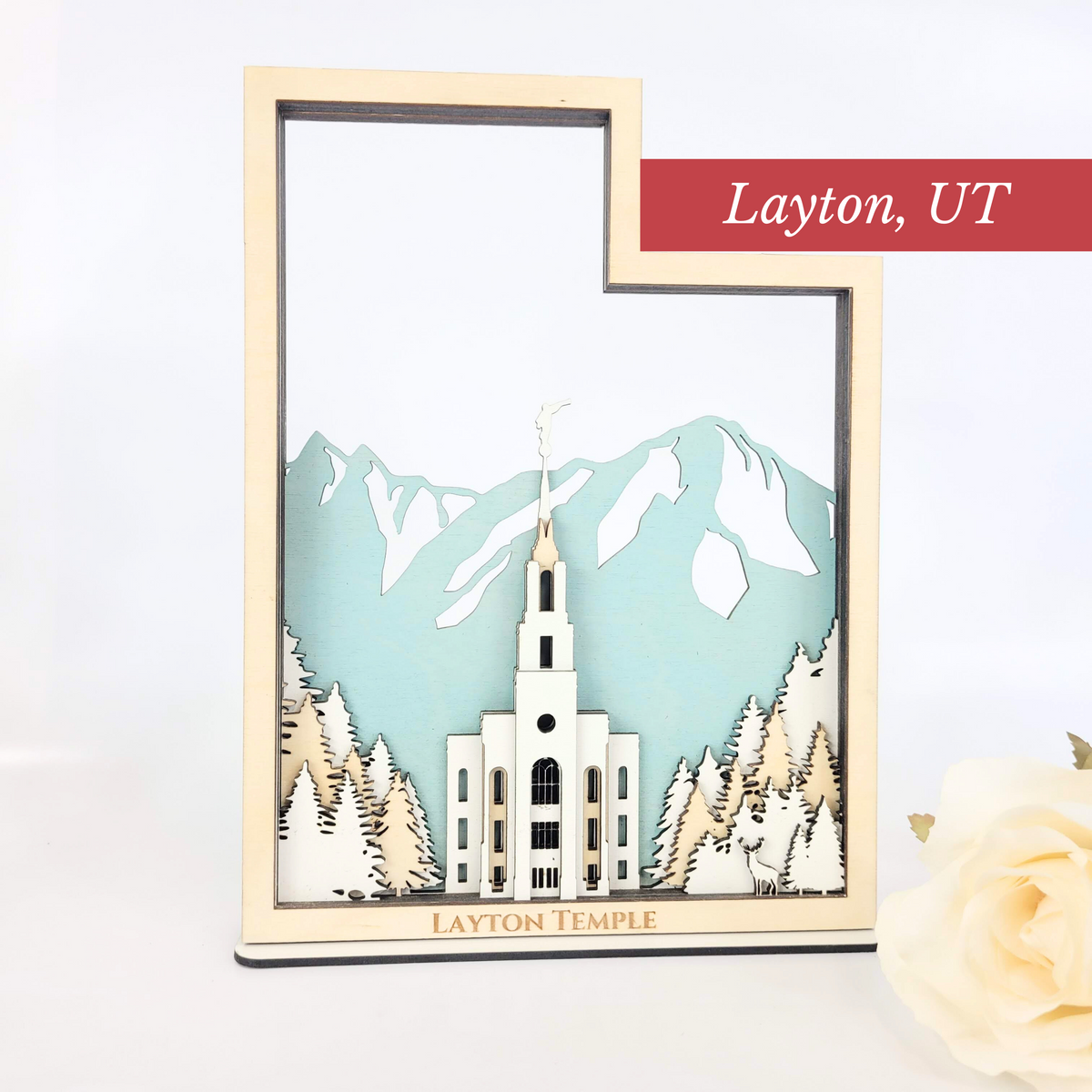 Layton Utah Temple LDS Customized Temple State Sign, Laser cut and fully assembled