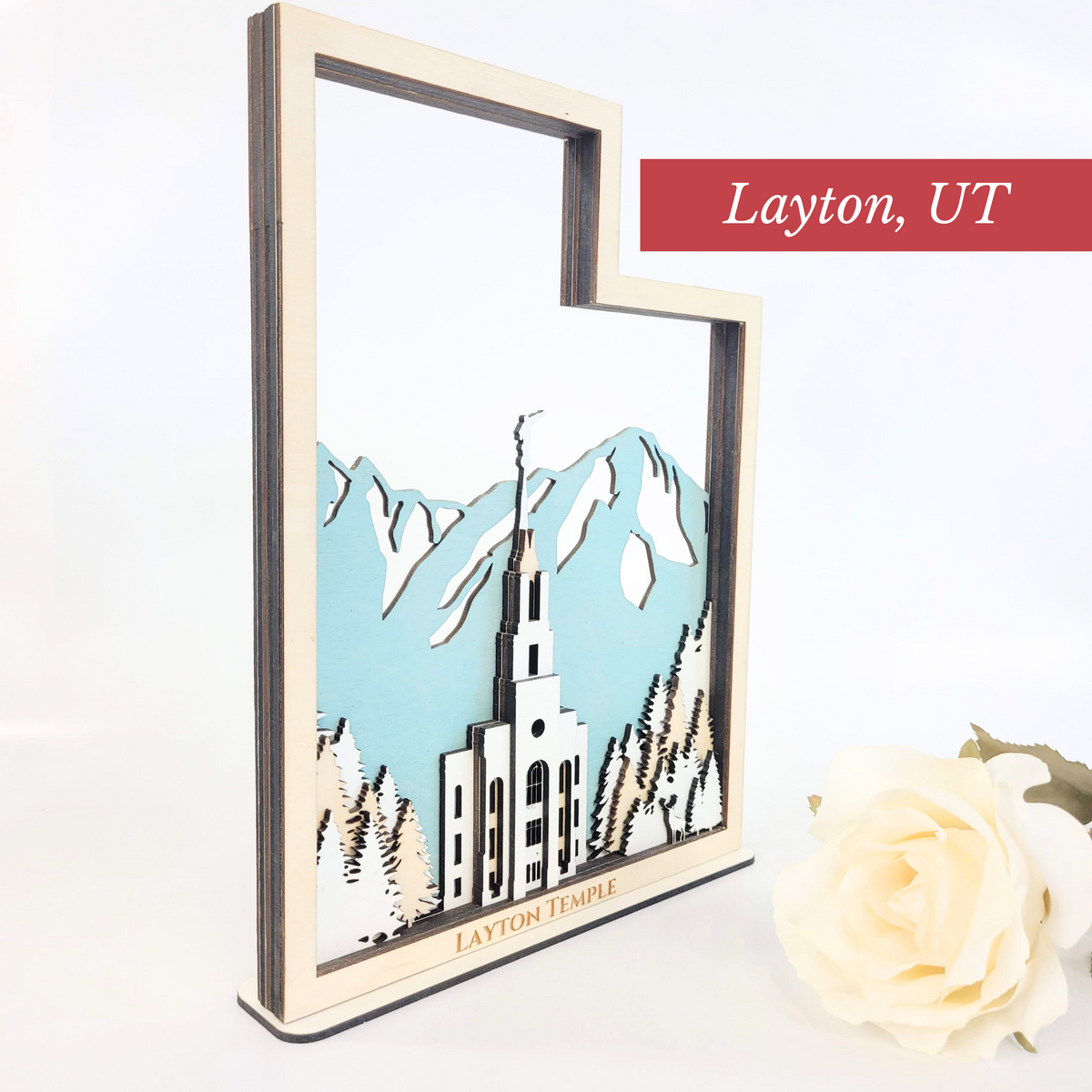Layton Utah Temple LDS Customized Temple State Sign, Laser cut and fully assembled