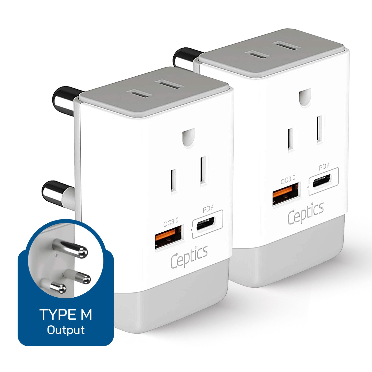 South Africa Travel Adapter | Type M - USB-A & USB-C Ports + 2 USA Outlet (AP-10L)