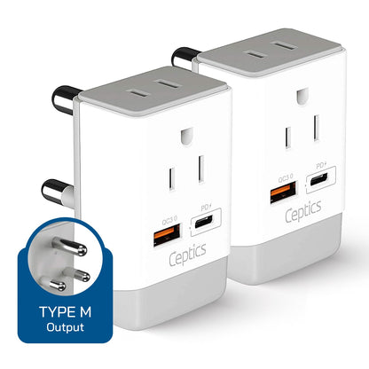 South Africa Travel Adapter | Type M - USB-A & USB-C Ports + 2 USA Outlet (AP-10L)