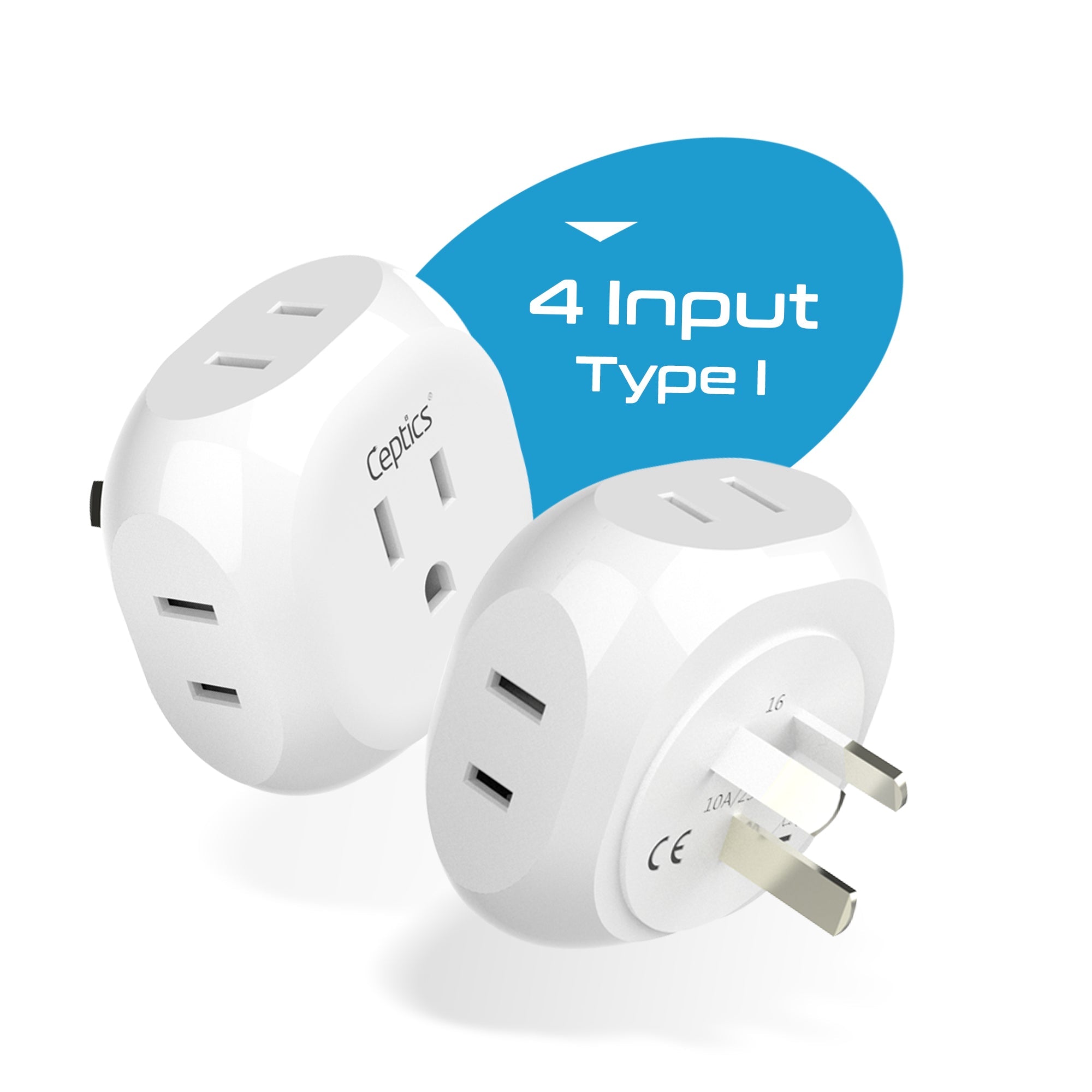 Australia, New Zealand, China Travel Plug Adapter - 4 in 1 - Ultra Compact - Light Weight (PT-16)