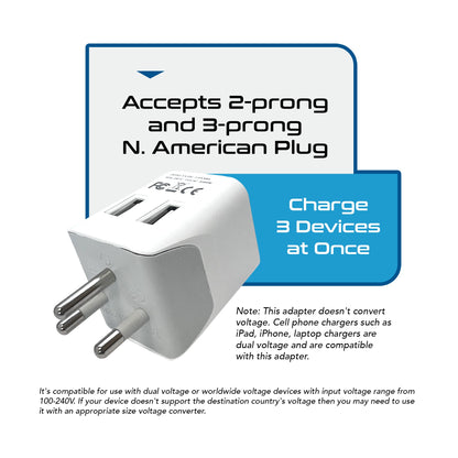 Thailand Travel Adapter - Type O - Dual USB (CTU-18)