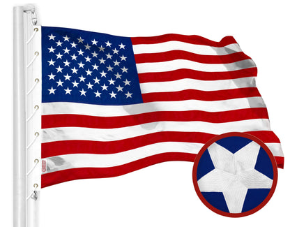 G128 American USA Flag | 20x38 Ft | StormFlyer Series Embroidered 220GSM Spun Polyester | Country Flag, Embroidered Stars, Sewn Stripes, Indoor/Outdoor, Brass Grommets, Heavy Duty, All Weather