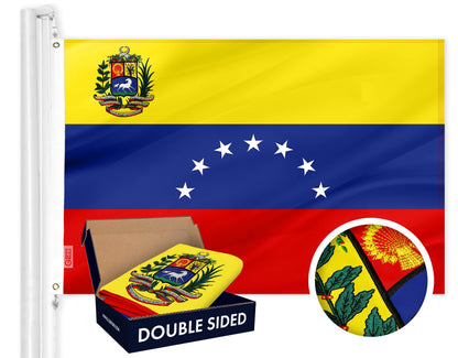 G128 Venezuela 7 Stars Venezuelan Flag | 3x5 Ft | Double ToughWeave Series Double Sided Embroidered 210D Poly | Country Flag, Embroidered Design, Indoor/Outdoor, Brass Grommets, Heavy Duty, 2-ply