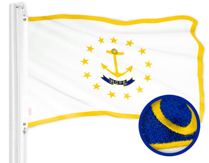 G128 Rhode Island State Flag | 4x6 Ft | ToughWeave Series Embroidered 300D Polyester | Embroidered Design, Indoor/Outdoor, Brass Grommets