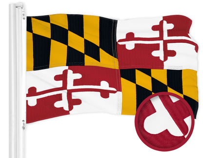 G128 Maryland MD State Flag | 1x1.5 Ft | ToughWeave Series Embroidered 300D Polyester | Embroidered Design, Indoor/Outdoor, Brass Grommets