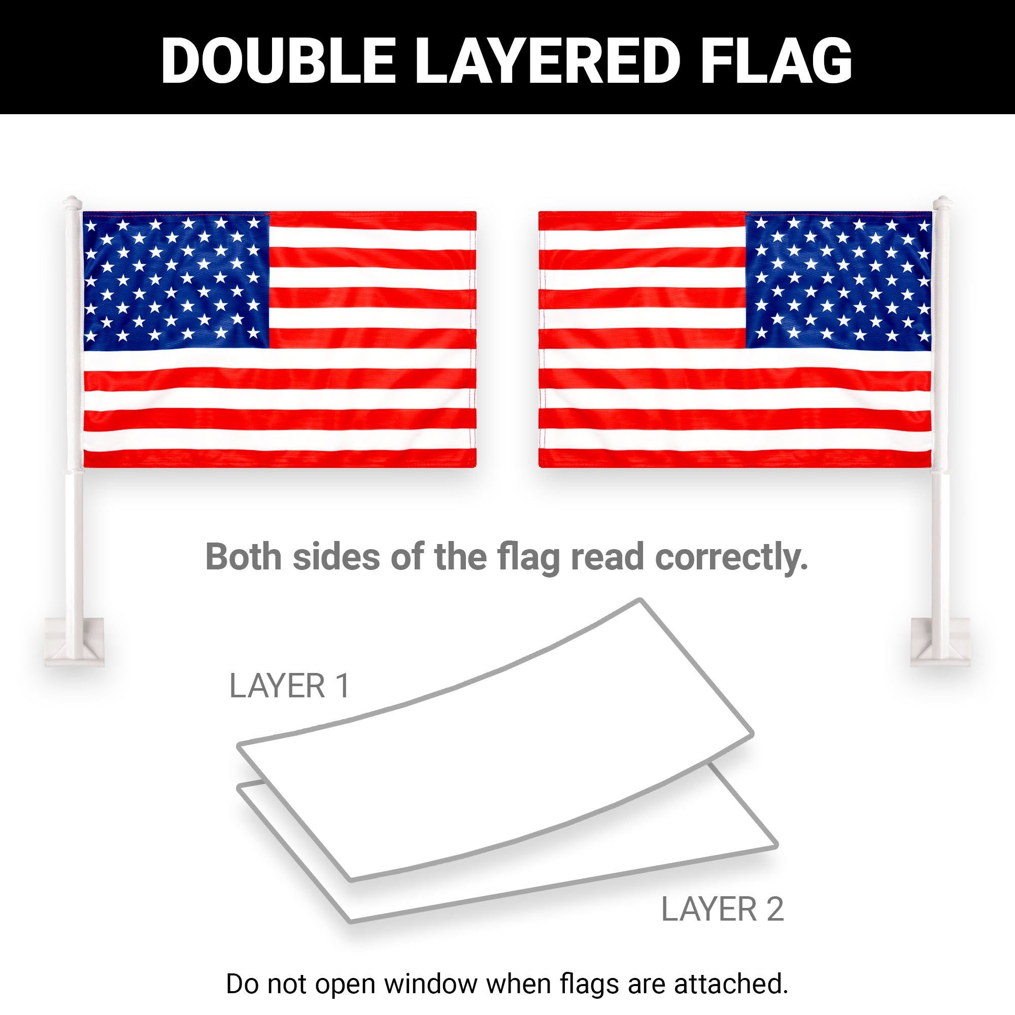 G128 2 Pack: American USA Car Flag | 11x17 In | Double LiteWeave Pro Series Double Sided Printed 150D Polyester | Flagpole Included | Perfect for Festival Celebrations, Parades