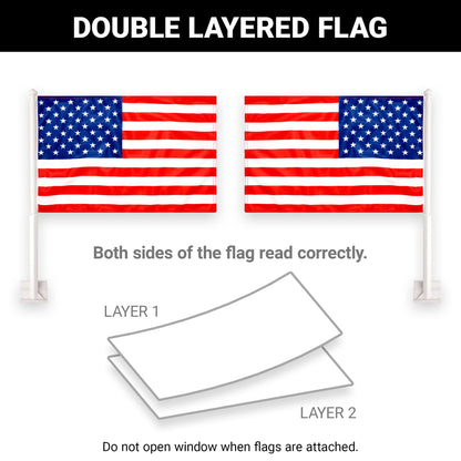G128 2 Pack: American USA Car Flag | 11x17 In | Double LiteWeave Pro Series Double Sided Printed 150D Polyester | Flagpole Included | Perfect for Festival Celebrations, Parades