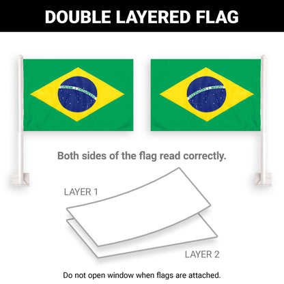 G128 2 Pack: Brazil Brazilian Car Flag | 11x17 In | Double LiteWeave Pro Series Double Sided Printed 150D Polyester | Flagpole Included | Perfect for Festival Celebrations, Parades
