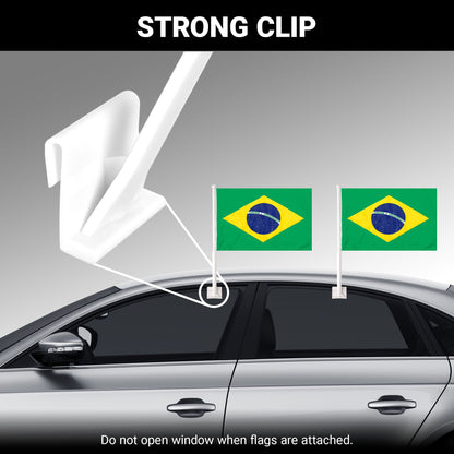 G128 2 Pack: Brazil Brazilian Car Flag | 11x17 In | Double LiteWeave Pro Series Double Sided Printed 150D Polyester | Flagpole Included | Perfect for Festival Celebrations, Parades