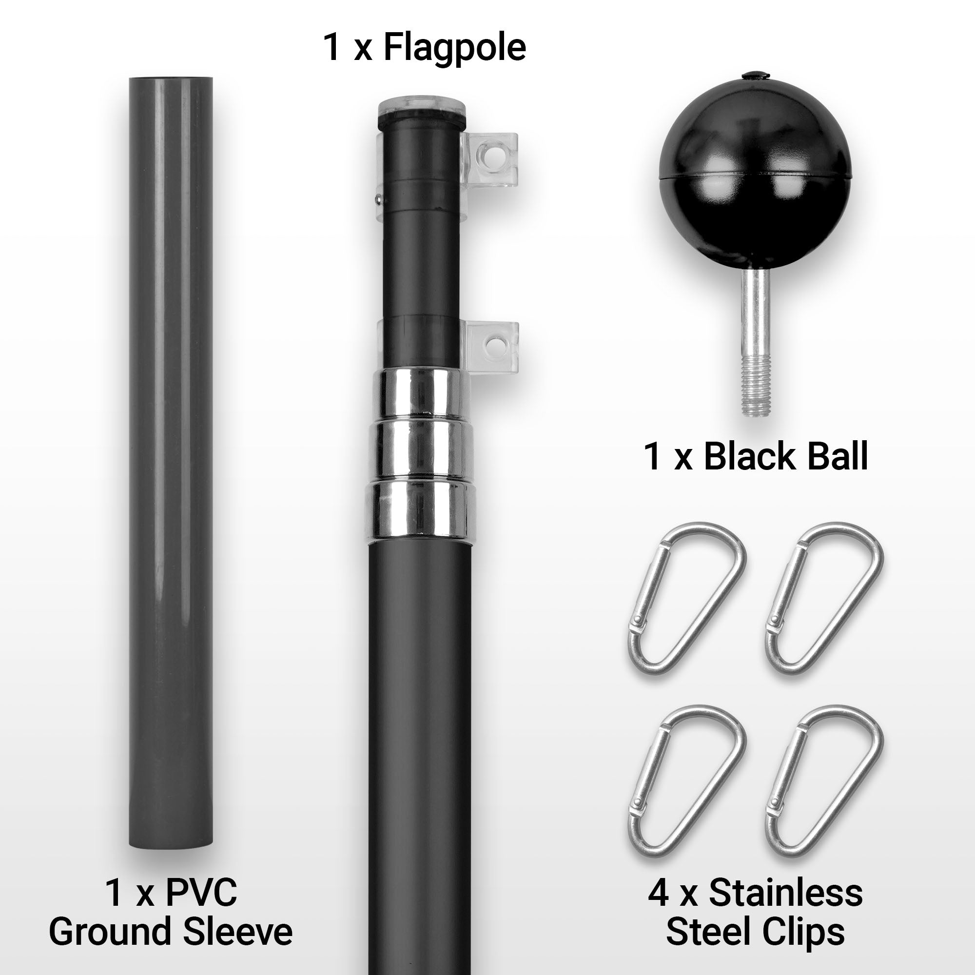 G128 16Ft Telescoping Aluminum Black Flagpole | In Ground Heavy Duty Telescopic Flag Pole for Commercial/Residential Use | Flag NOT Included
