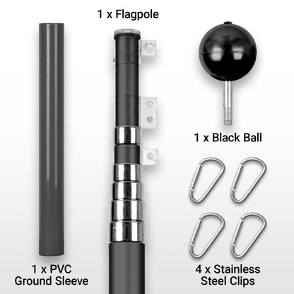 G128 20Ft Telescoping Aluminum Black Flagpole | In Ground Heavy Duty Telescopic Flag Pole for Commercial/Residential Use | Flag NOT Included