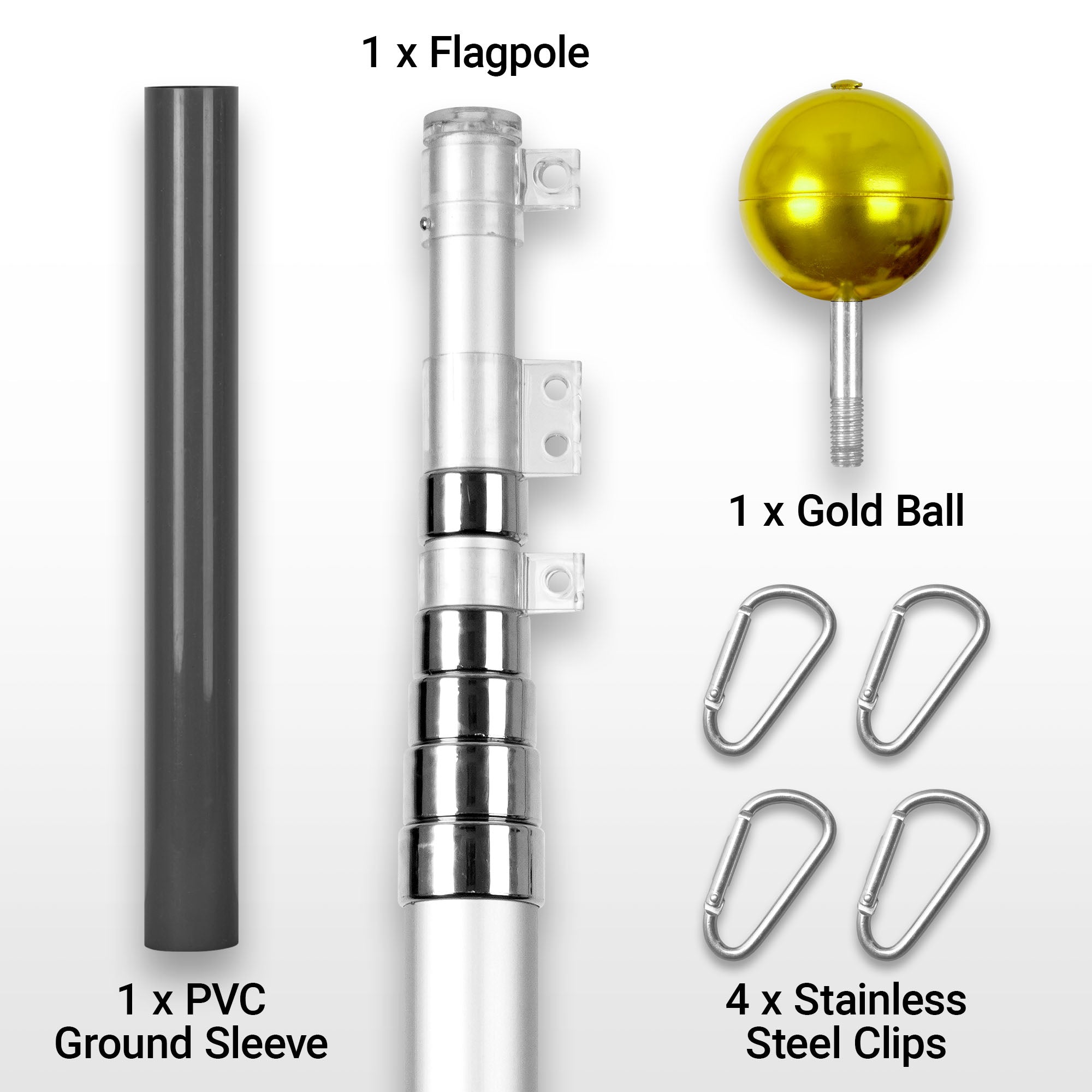 G128 20Ft Telescoping Aluminum Silver Flagpole | In Ground Heavy Duty Telescopic Flag Pole for Commercial/Residential Use | Flag NOT Included