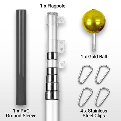 G128 25Ft Telescoping Aluminum Silver Flagpole | In Ground Heavy Duty Telescopic Flag Pole for Commercial/Residential Use | Flag NOT Included