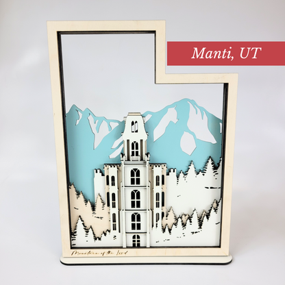 Manti Utah Temple LDS Customized Temple State Sign, Laser cut and fully assembled