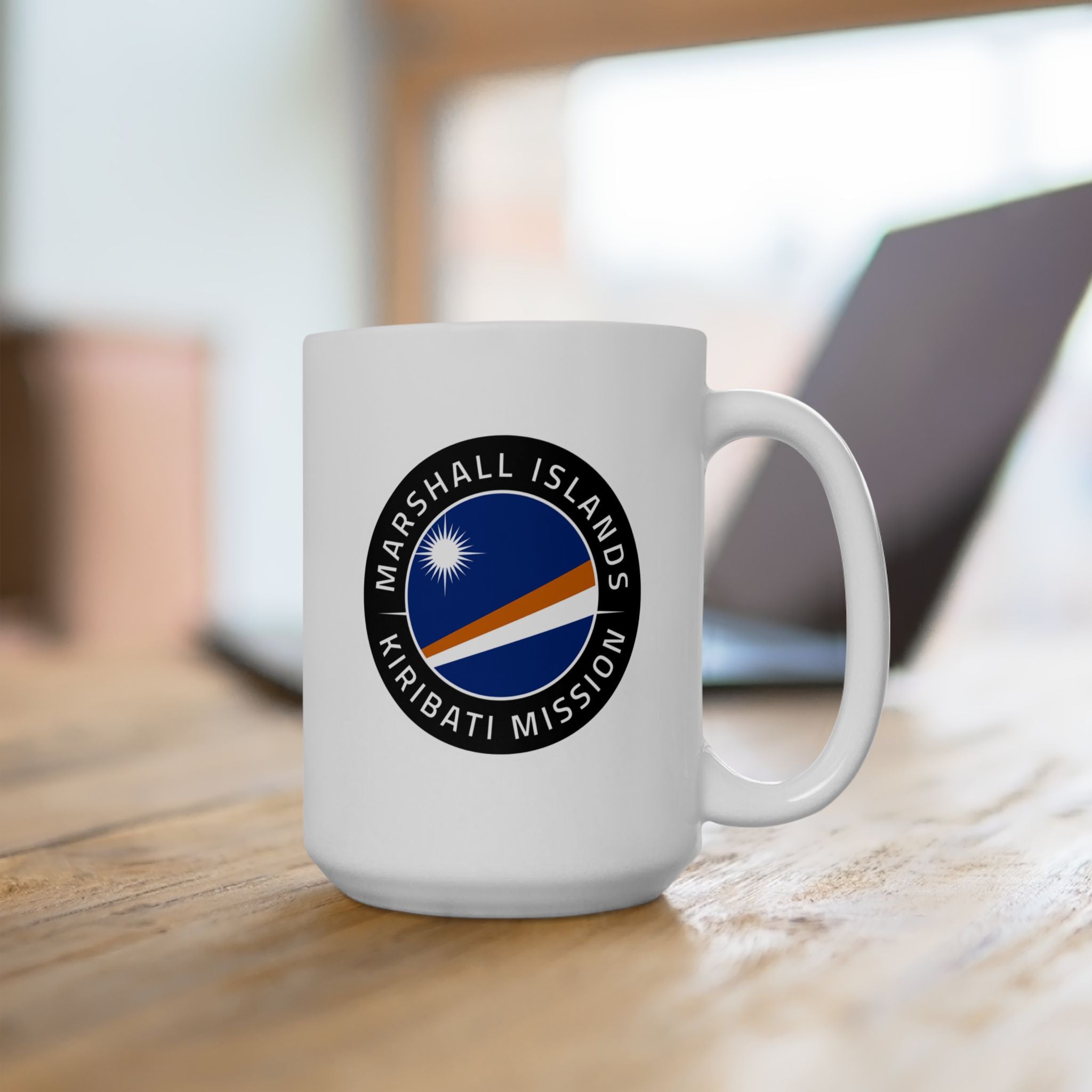 Marshall Islands - Kiribati Mission Circular Flag White Ceramic Mug - Latter-Day Saint LDS Missionary Gift - Book of Mormon